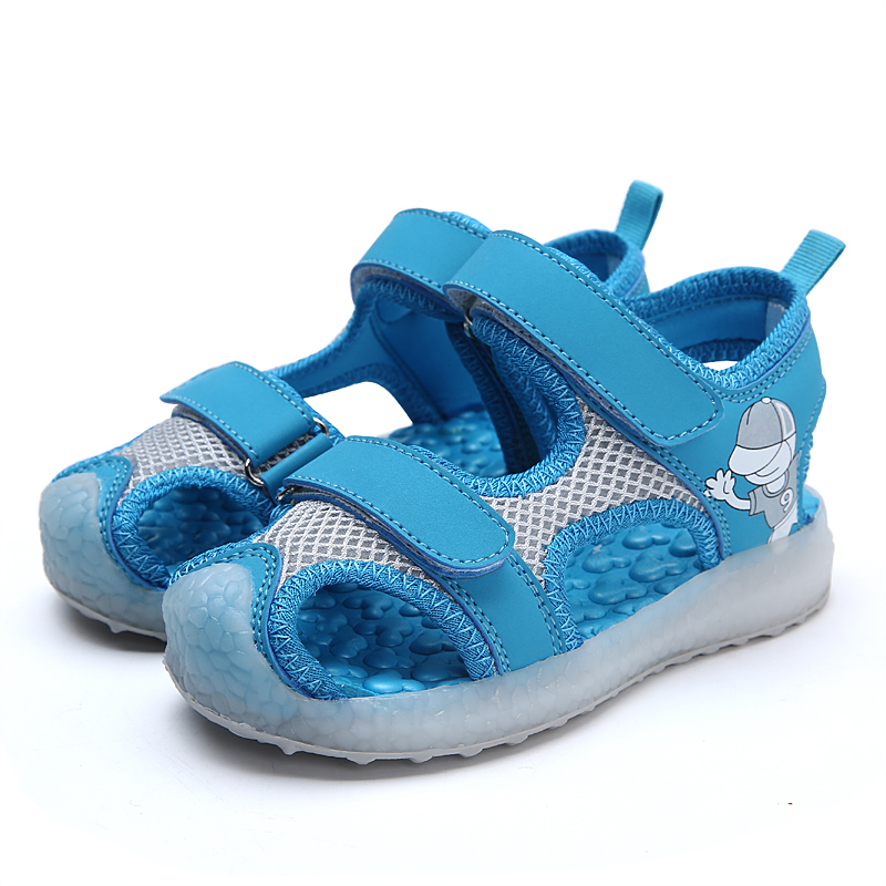 Kid Sandals boy's Summer USB Charging Led kid's Sandals mesh Pure Color PU Kid Light Up Beach Sandal Children