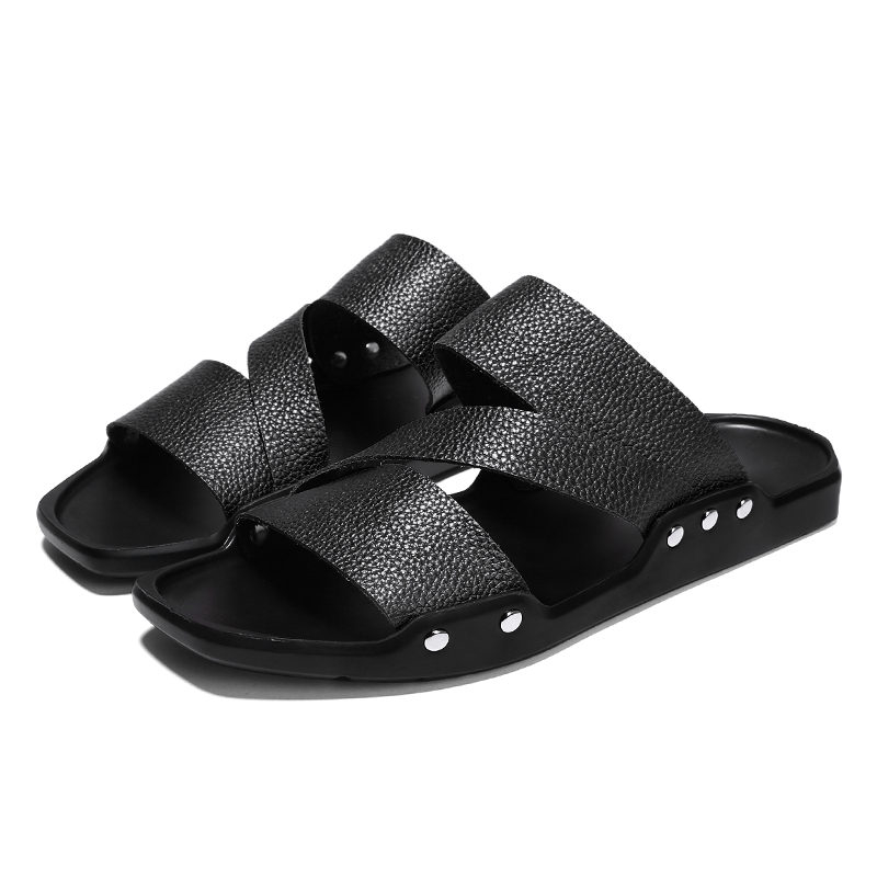 2018 Pantoufles PU d'été Chaussures de plage pour hommes imperméables Pantoufles faites à la main
