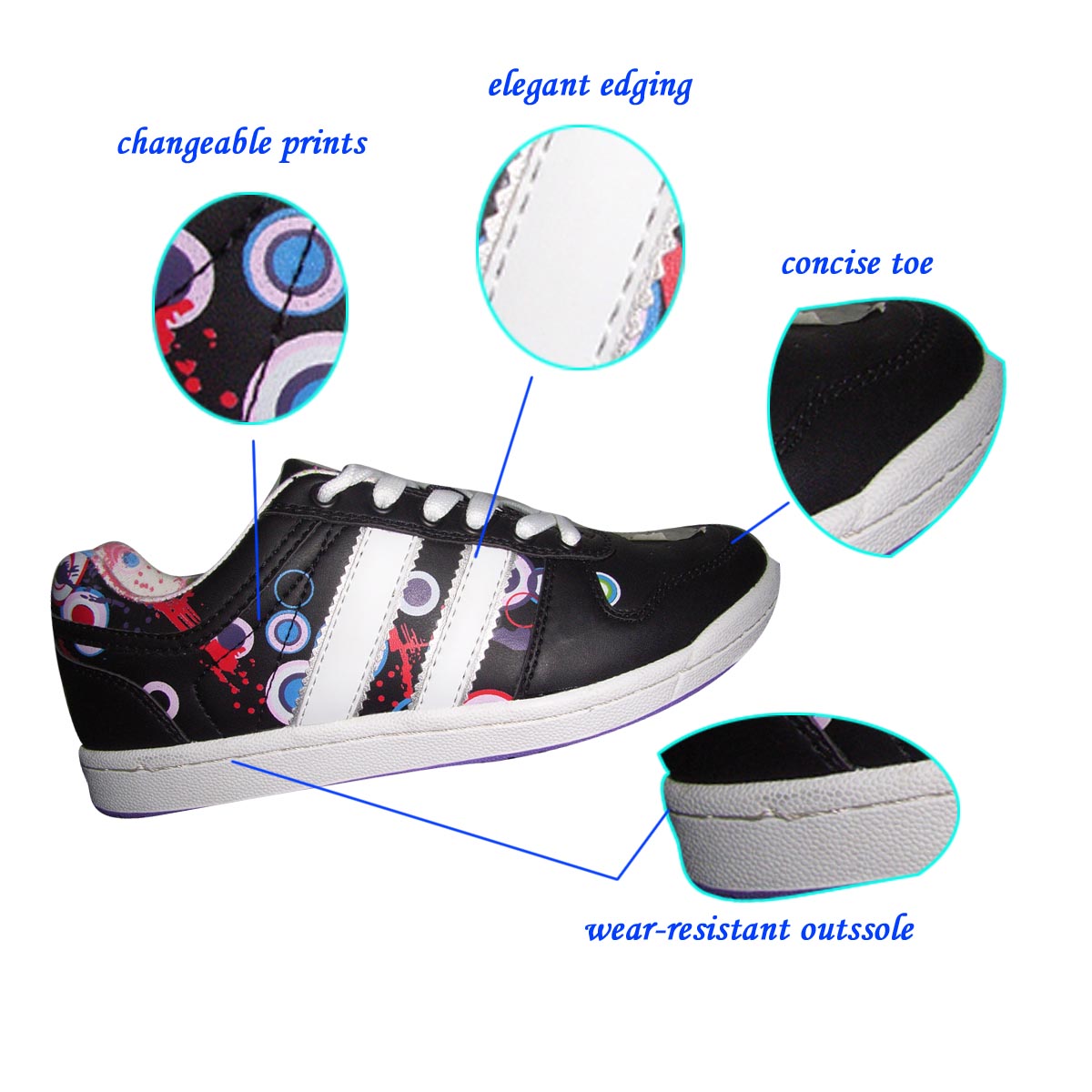 Jinjiang New Brand SANY's Stylish Custom Black Skate/Skateboard Shoes for Woman