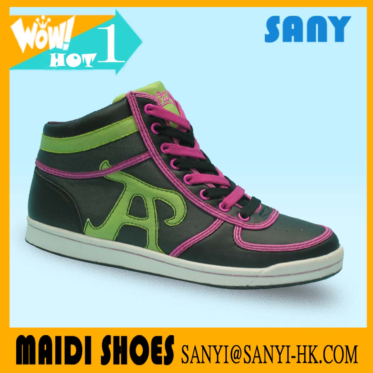 High Top New Stylish Black High Cut Casual Skate Women's Shoes 2018 Made in China
