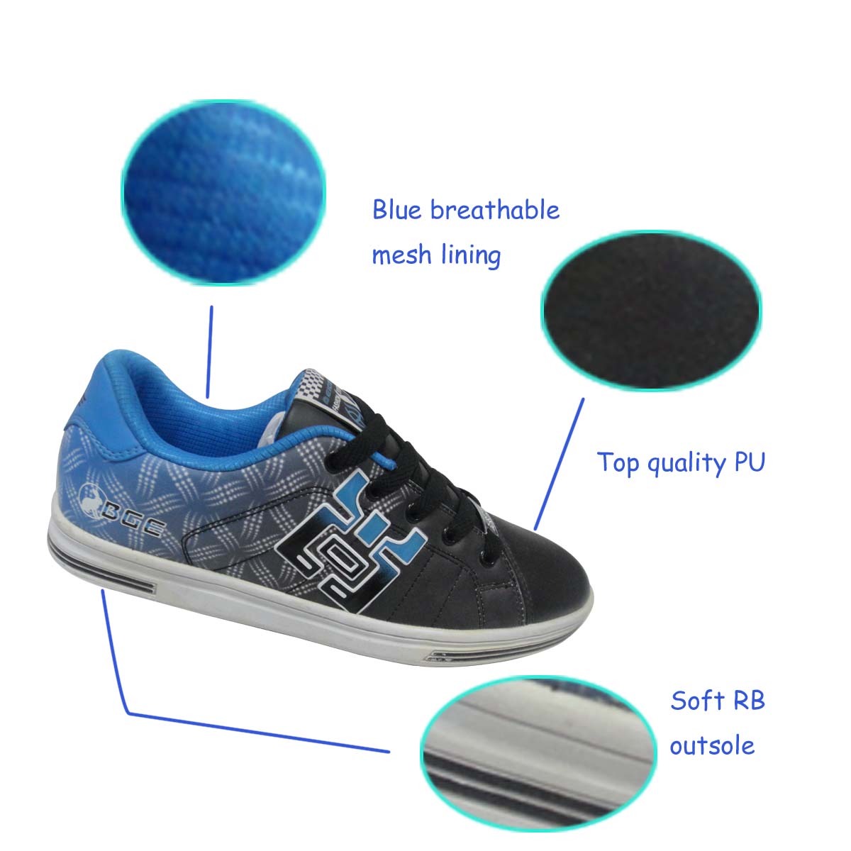 fashionable skate shoes with RB outsole blue PU skate shoes durable