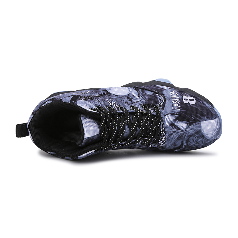 Men Professional Basketball Shoes Cushioning Canvas Lace-Up Sneakers Graffiti Sport Shoes Cushioning BreathableTraining Shoes