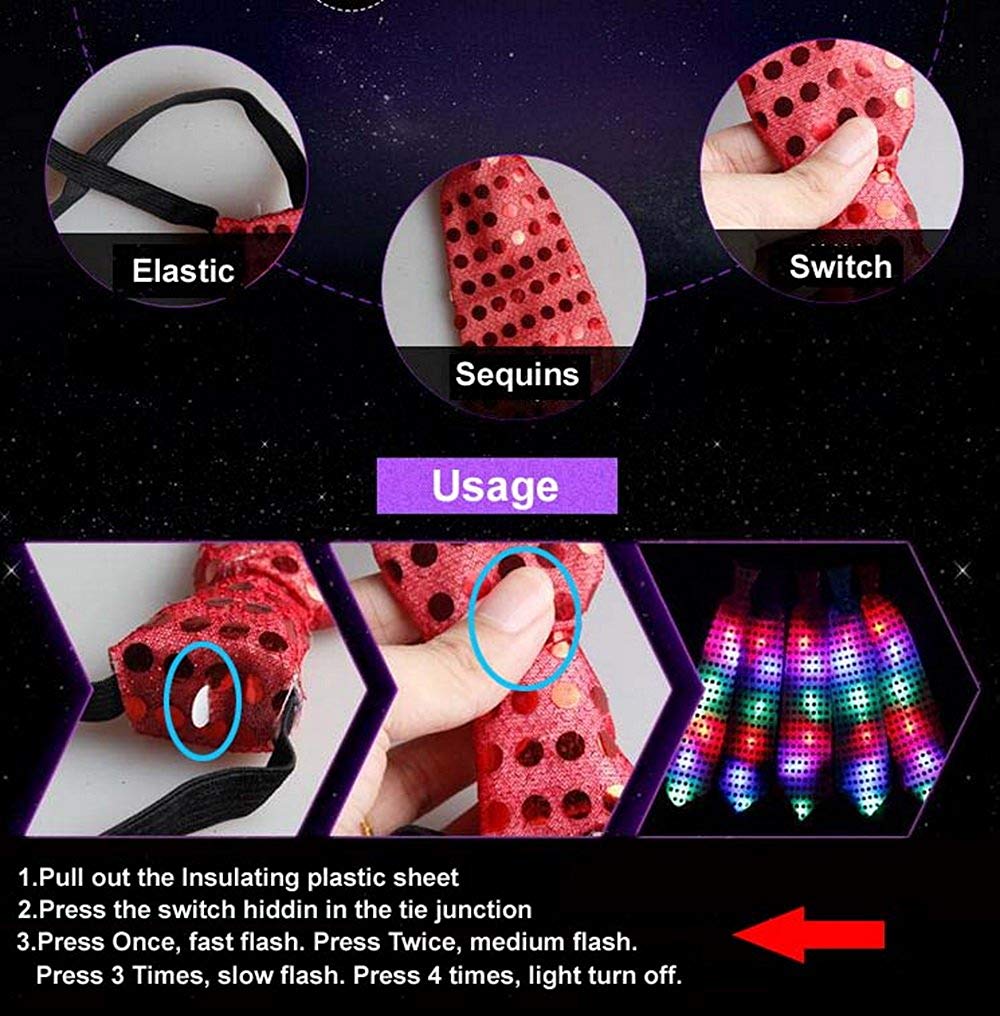 Light Up Neckties LED Funny Sequin Neck Ties Novelty Blinking Party Toy