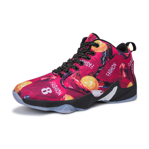 Men Professional Basketball Shoes Cushioning Canvas Lace-Up Sneakers Graffiti Sport Shoes Cushioning BreathableTraining Shoes