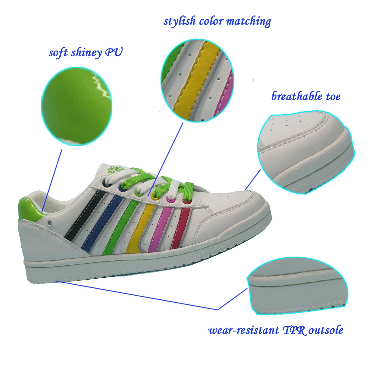 Latest Style Women's Colorful Casual/Skate Shoes Made in China with PU upper,TPR outsole