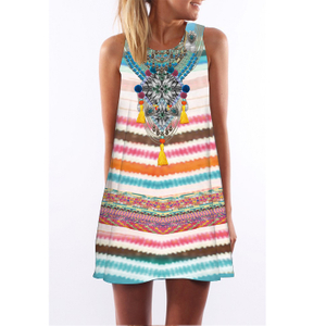 Summer Dress Casual Clothes Women Party Evening Mini Dress Short Sleeves Print Swing Dress National Style 2018 European and American