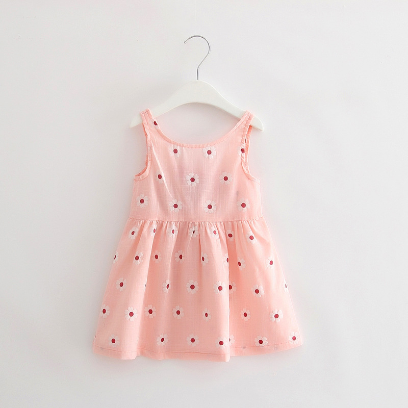Summer Fashion Girl Cute Cherry Pattern Print Sleeveless Bowknot Leak-Back Bow Tie Pleated Dress For Kids Girls Dresses 2018 new