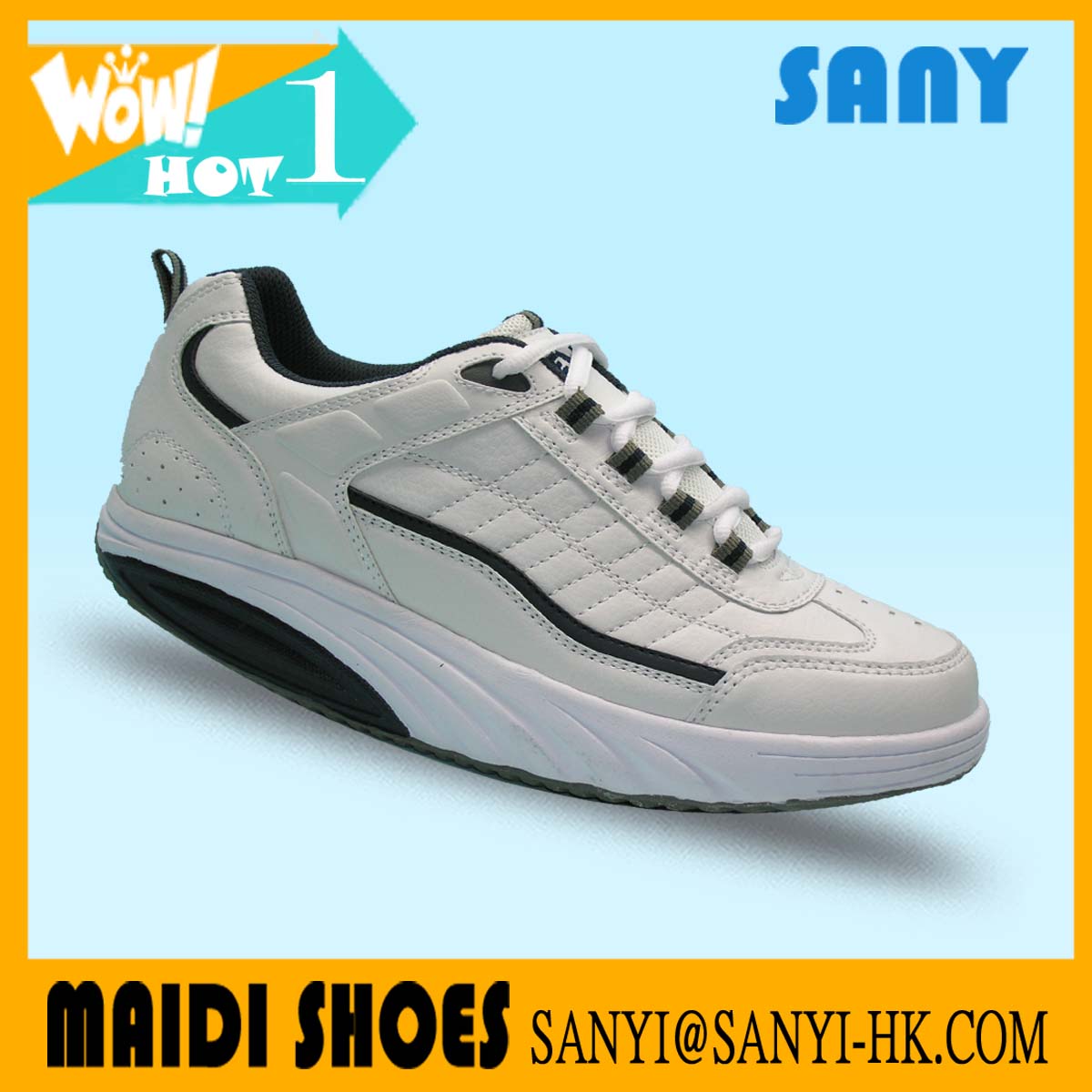 Hot sale Latest Men's White Soft PU Durable Fitness/Walking Shoes