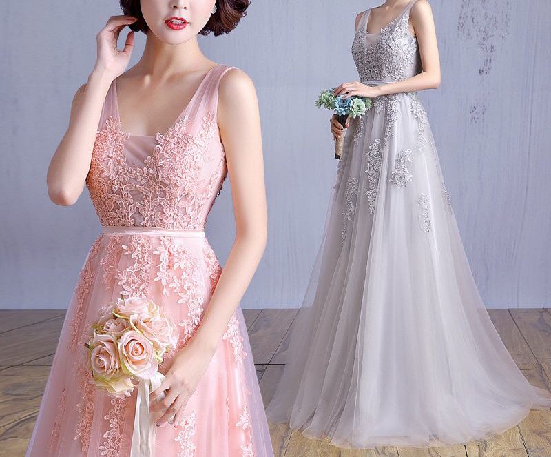Applique Tulle Sexy off-shoulder Backless Long Evening Dresses Bride Party Prom Dress Banquet A-line Lace dress