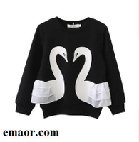  Children Hoodies New Kids Spring Fall 3d Swan Hoodies Clothes Child Baby Girls Cotton Long Sleeve Lace T-shirt Cute Top Children Casual Clothes