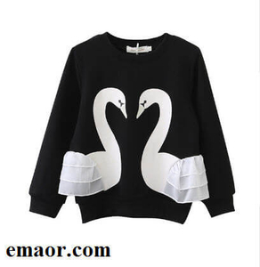  Children Hoodies New Kids Spring Fall 3d Swan Hoodies Clothes Child Baby Girls Cotton Long Sleeve Lace T-shirt Cute Top Children Casual Clothes