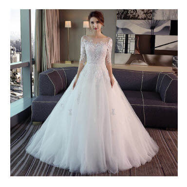 Wedding Dresses New Fashion Simple Lace Three Quarter Sleeve O-Neck Elegant Dresses Plus Size Vestido De Noiva Bride Dresses
