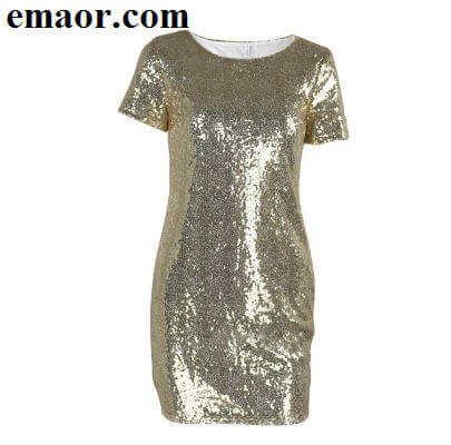 T-shirt Dress Sequins Gold Summer Women Sexy Mini Dress Evening Party Elegant Club Dresses