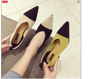  Mk Flat Shoes Women's Shoes Mixed Color Wool Knitted Loafers Mujer Footwear Med Square Heels Pointed Pumps Korean Slip-on Femme High Heel Shoe Mk Flat Shoes