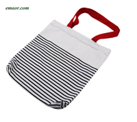 Cotton Stripe Canvas Shopping Tote Shoulder Carrying Bags Eco Reusable Bags 