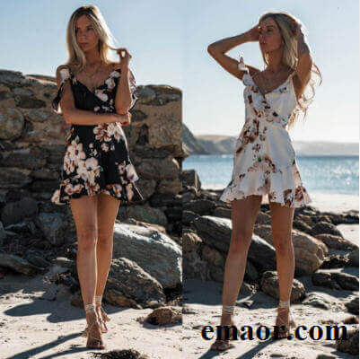 Dresses Sleeveless V-Neck White Beach Tank Mini Casual Women Party Sundress Floral Ruffle Chiffon Dresses