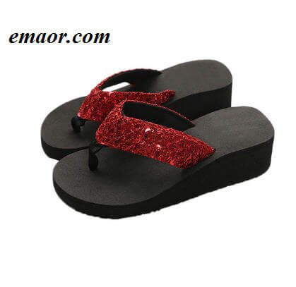 Women Flip Flops Sequins Wedge Summer Beach Comfortable Indoor Outdoor Ladies Sandals 