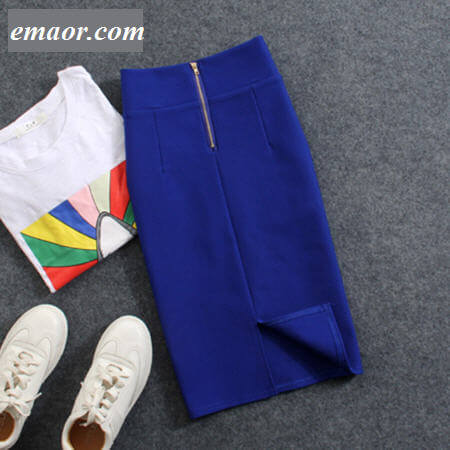 Womens Pencil Skirts High Waist Elastic Bodycon Fashion New Sexy Knee Length Back Split Ladies Office Suit Skirts