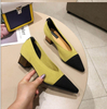  Mk Flat Shoes Women's Shoes Mixed Color Wool Knitted Loafers Mujer Footwear Med Square Heels Pointed Pumps Korean Slip-on Femme High Heel Shoe Mk Flat Shoes