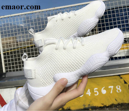Women's Flyknit Shoes Luxury Casual Fashion Sneakers Flat Platform Flyknit Stretch Fabric Ladies Shoes New Mesh Lace-up High Quality Sneakers