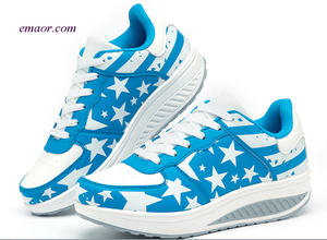 Flag Shoes Pulled Women's American Flag Flock Sneakers Roman Slip On Pantshoes Thick Bottom Breathable Wedge Casual Shoes Dark And Light Blue Star 5.0 Maryland Flag