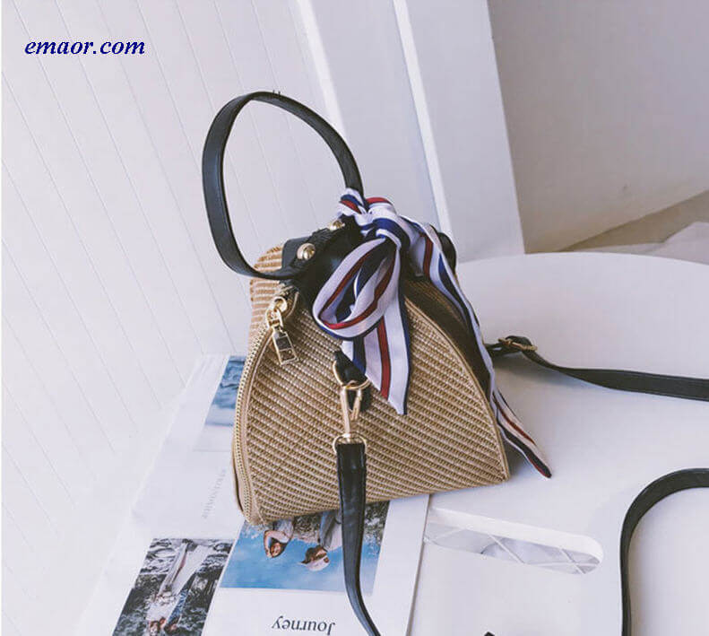  Brand Female Bags Ladies Trend Straw Shoulder Bags Triangle Lantern Beach Bags