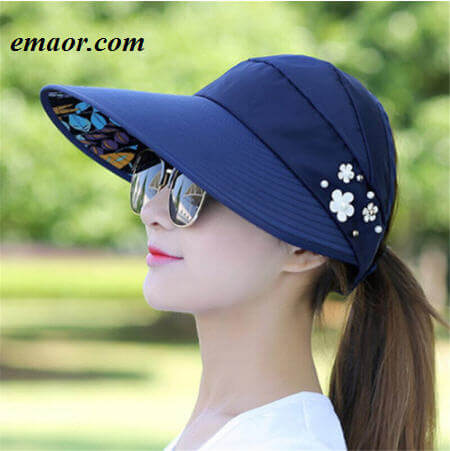 Sun Hats for Women Visors Fishing Fisher Beach Hats UV Protection Cap Black Casual Womens Summer Ponytail Wide Brim Hats