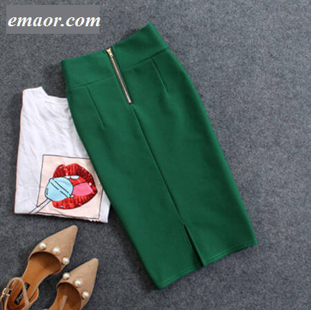 Womens Pencil Skirts High Waist Elastic Bodycon Fashion New Sexy Knee Length Back Split Ladies Office Suit Skirts
