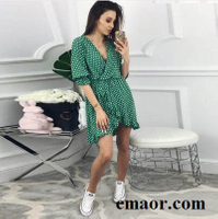 Women Dress Short Ruffles Print Polka Dot Sexy Bodycon Beach Female Half Sleeve Summer Party Mini Chiffon Dresses
