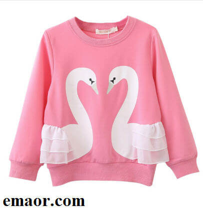  Children Hoodies New Kids Spring Fall 3d Swan Hoodies Clothes Child Baby Girls Cotton Long Sleeve Lace T-shirt Cute Top Children Casual Clothes