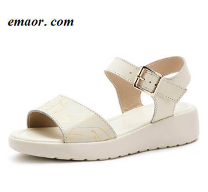 Womens Wedge Sandals Summer White Fahion Genuine Leather Casual Print Flat Platform Ladies Sandalias