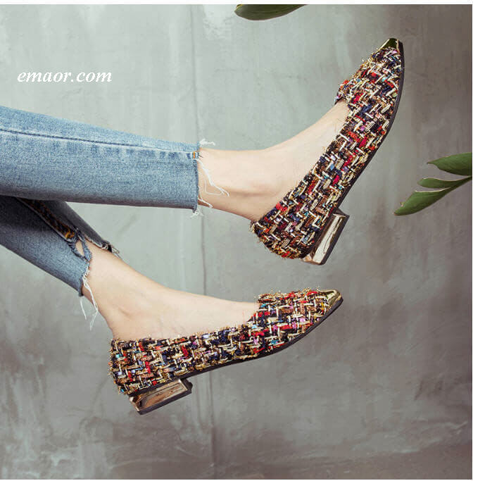  Roxy Shoes Women's Flats Slip on Flat Gold Pointed Toe Casual Shoes Plaid Boat Shoes Metal Heels Female Shoes Shallow Ladies Spring Footwears Roxy Shoes
