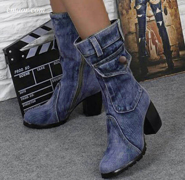 Women's Wearing High Heel Boots Med Heels Mid-calf Boots Chaussures Femmel Amazon Woman's Boots