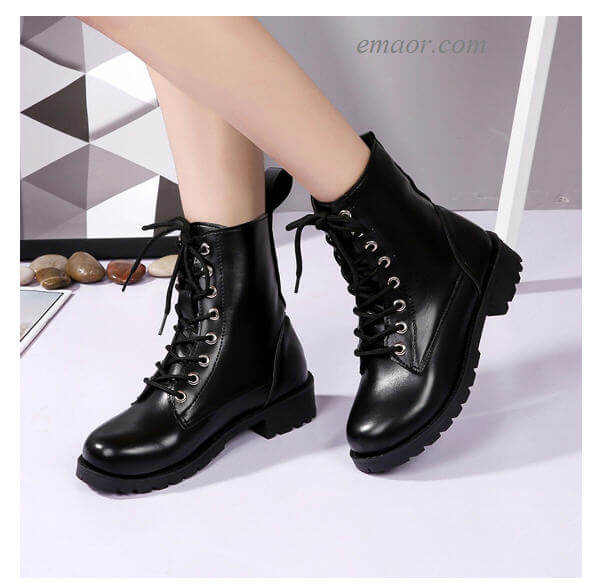 Ladies Soft Leather Ankle Boots Women's Fashion Solid Leather Middle Lace-Up Thick Martin Boots Woman's Boots on Sale Woman's Walking Boots