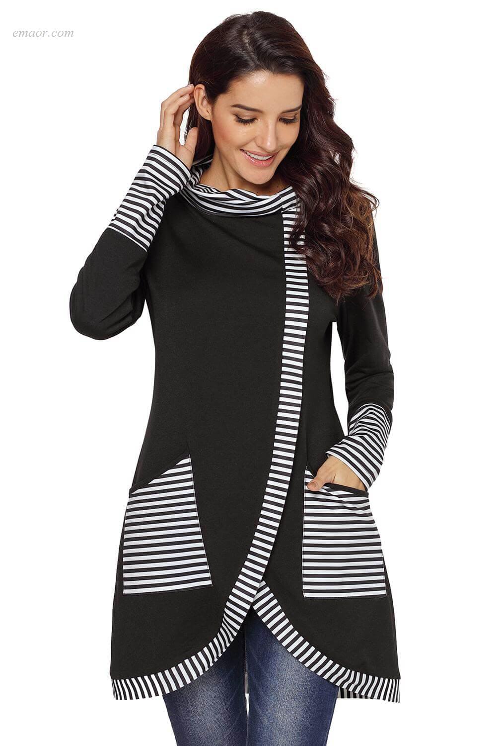 Wholesale Outerwear on Sale Striped Cowl Neck Top Free Country