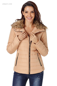 Best Women's Collar Trim Black Quilted Jacket Coats for Ladies on Sale