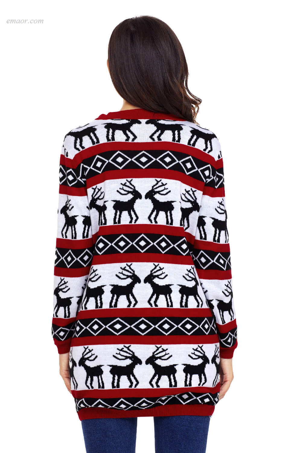 Fashionable Women’s Outerwear Reindeer Geometric Christmas Cardigan ...