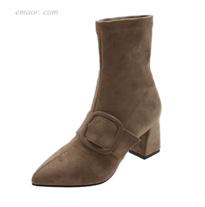 Women's Ankle Boots Michael Kors Boots Elegant Flock Mid Calf Boots for Women Pointed Toe Buckle Autumn Boots Booties for Women