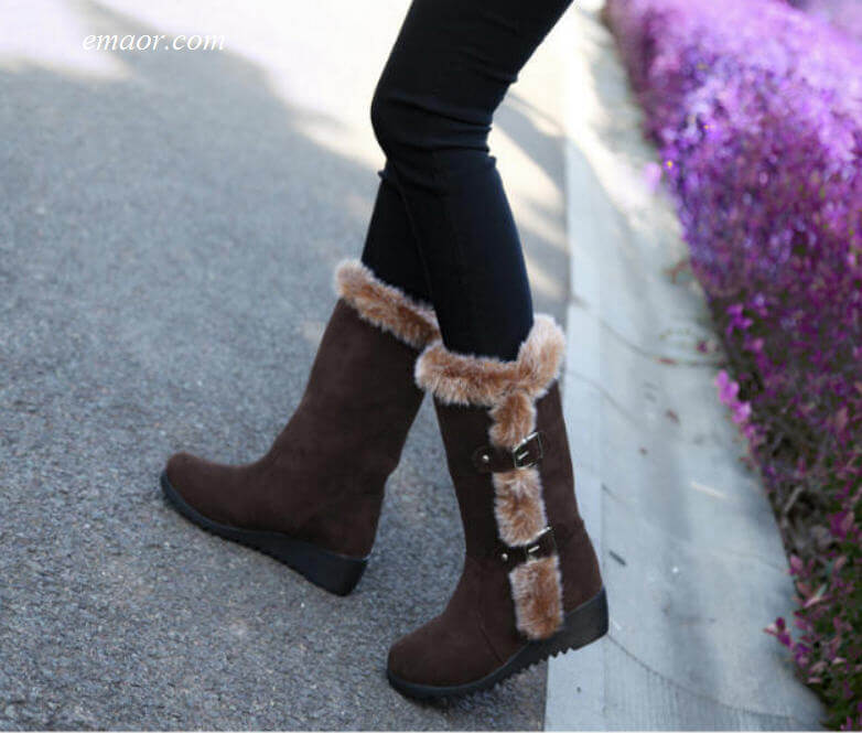 Flat Boots for Women Square Heel Women Winter Shoes Women's Black Leather Ankle Boots Snow Ladies Flat Boots Long Boots for Women