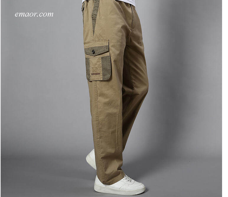 Cheap Big Men's Cargo Pants Casual Men Elastic Waist Multi Pocket Pants on Sale