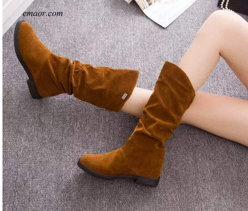 Walmart Female Ladies Height Increased Low Heel Shoes Lady Mid Calf High Boots Female Western Motorcycle Boots
