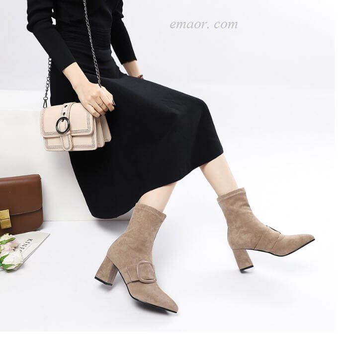Women's Ankle Boots Michael Kors Boots Elegant Flock Mid Calf Boots for Women Pointed Toe Buckle Autumn Boots Booties for Women