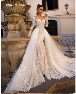  Dress for Wedding Off Shoulder Lace Long Sleeve Button Back Bridal Wedding Gowns For Bride Mermaid Wedding Dress