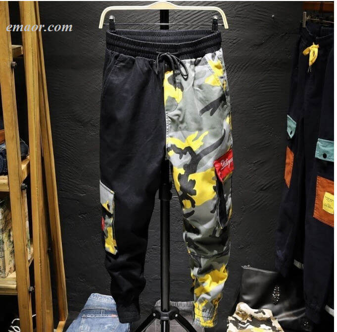 Cheap Cargo Pants Camouflage Men Patchwork Hip Hop Loose Joggers Pocket Cargo Pants