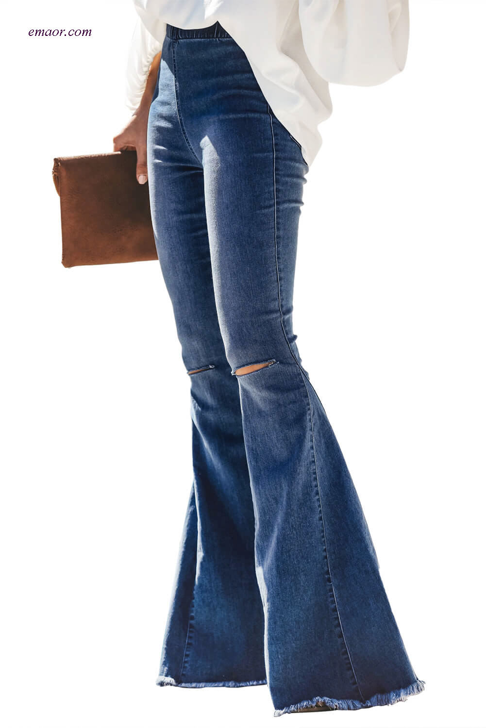  Wholesale Affordable Jeans Distressed Bell Bottom Denim Pants on Sale 